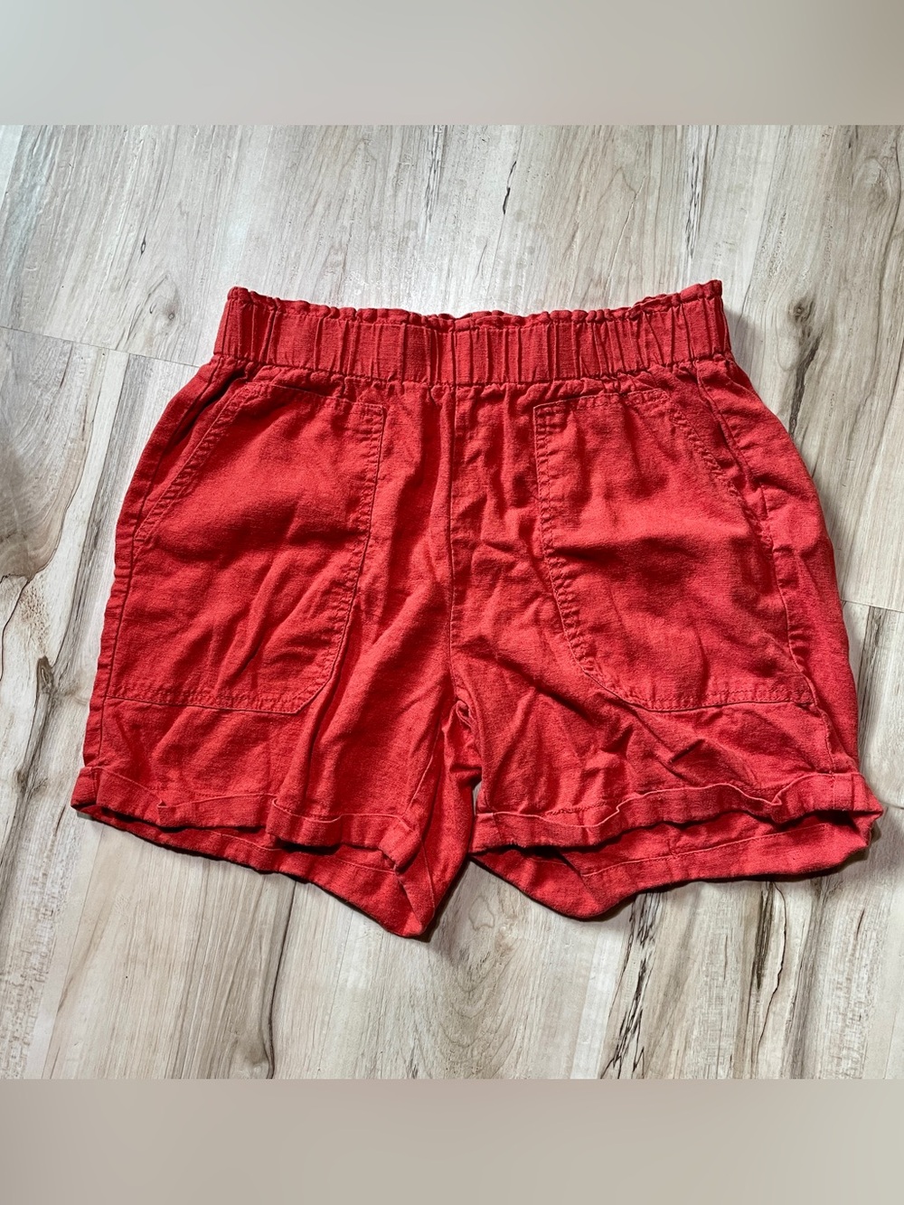 Briggs Linen Blend Orange Elastic-Waist Casual Shorts Beach Summer Casual: M